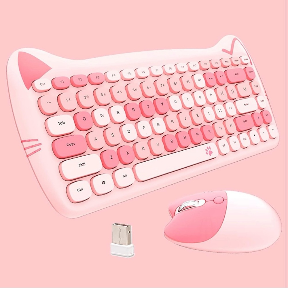 Pink Cat Ear Keyboard and Mouse Set